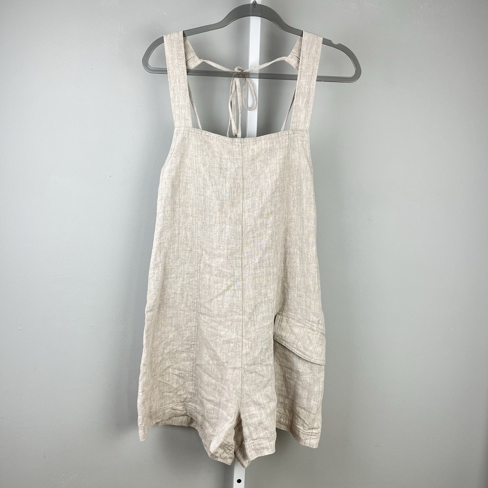 Alohas Volter Linen Shorts Romper Womens Medium Cream Oatmeal Shortalls